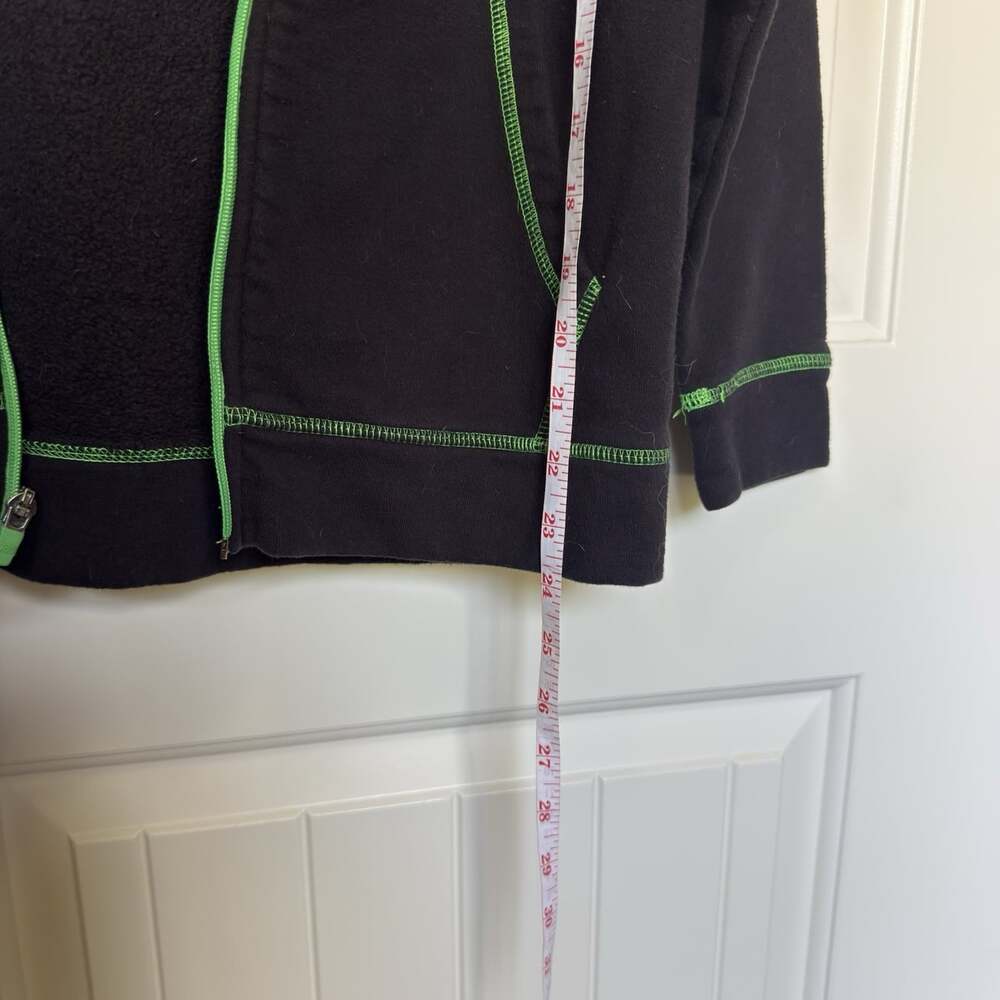 Tek Gear Women's Ultrasoft Fleece Full Zip Black Hooded Jacket  Green Hem Size L - Picture 5 of 5